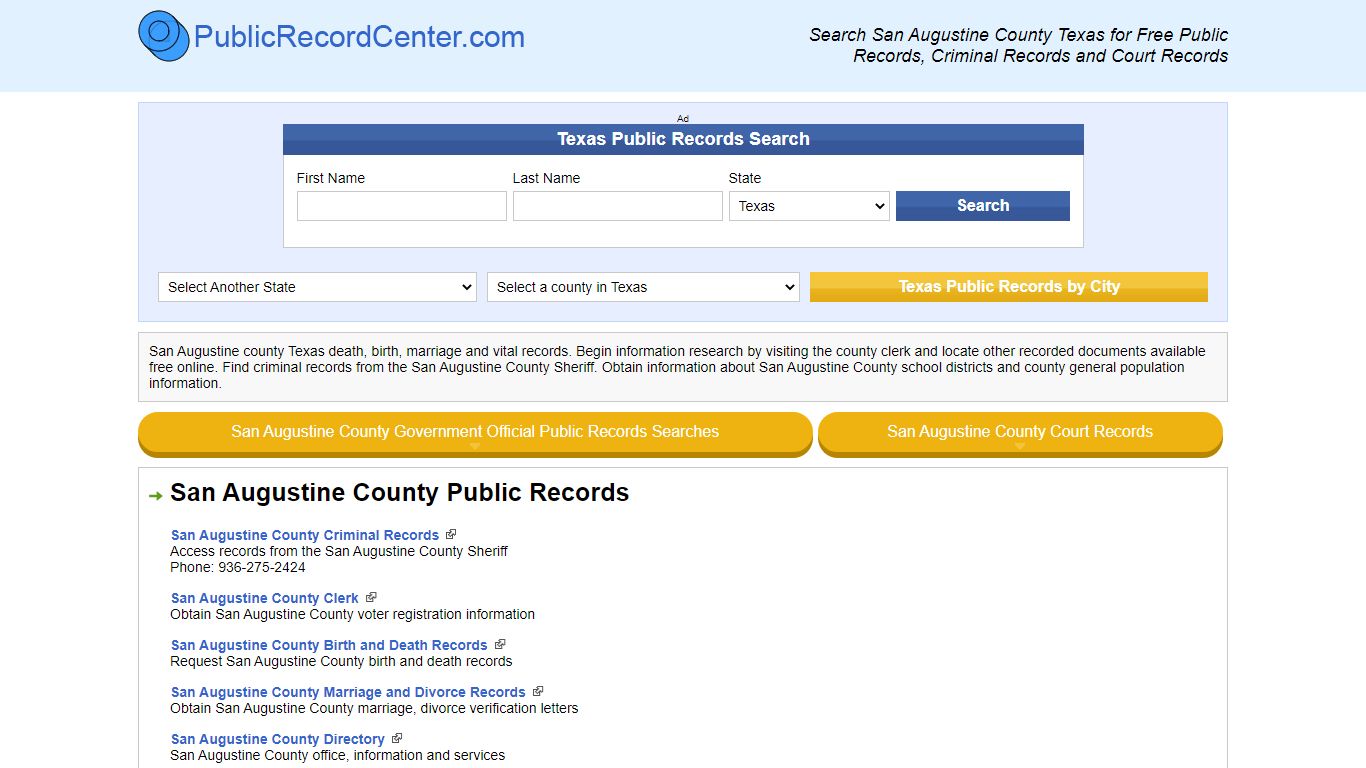 San Augustine County Texas Free Public Records - Court Records ...