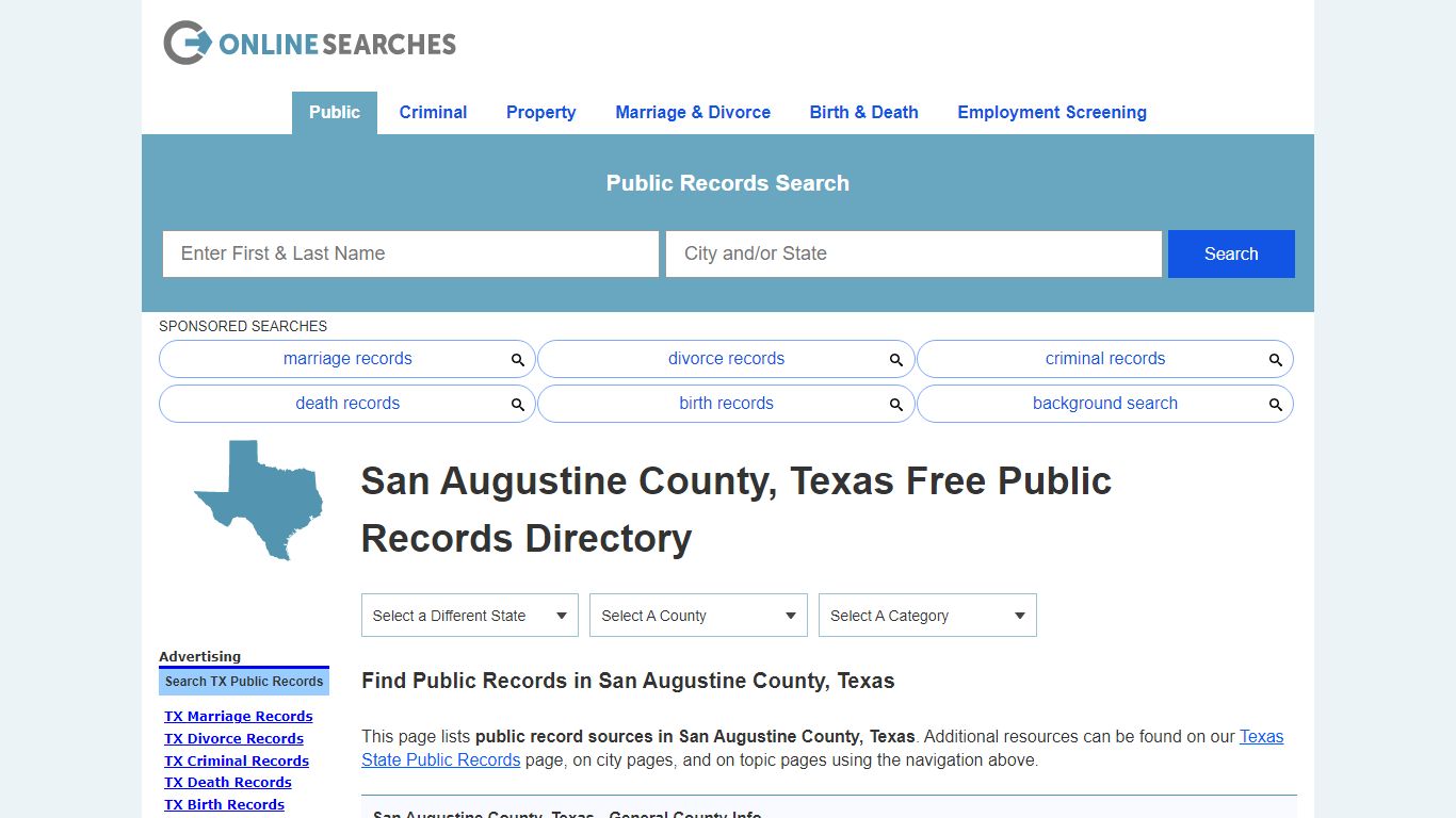 San Augustine County, Texas Public Records Directory